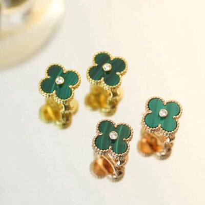 CLOVER MEDIUM 1 MOTIFS MALACHITE DIAMOND EARRINGS