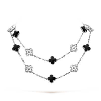 CLOVER 20 MOTIFS ONYX DIAMOND NECKLACE SILVER