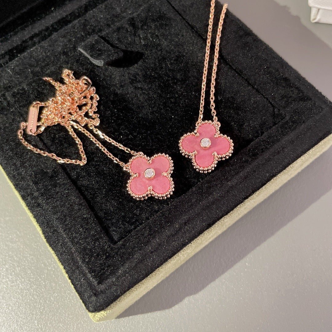 CLOVER 15MM DIAMOND AND PINK MOTHER-OF-PEARL NECKLACE