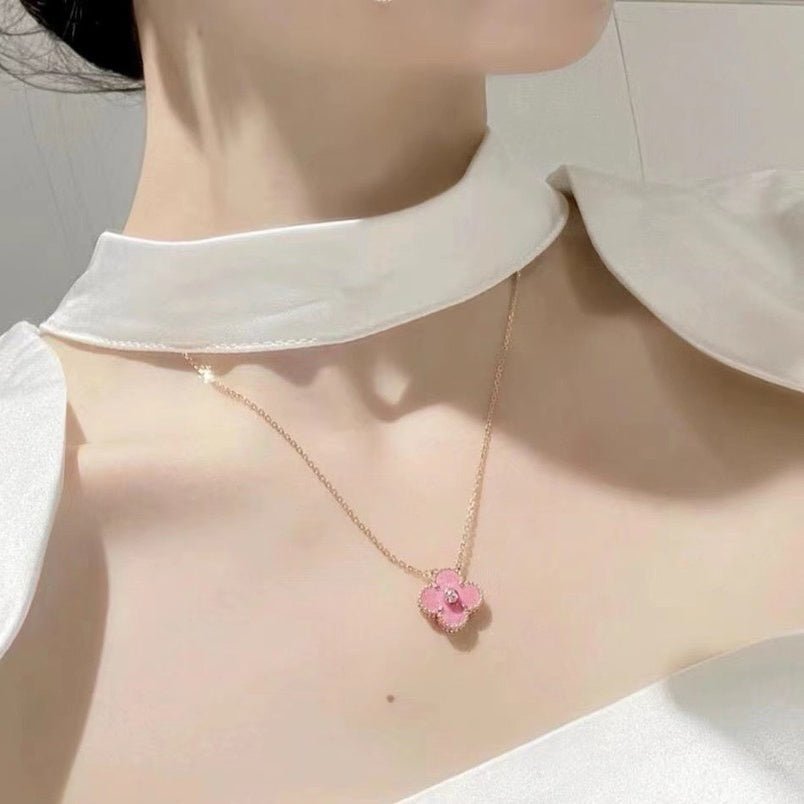 CLOVER 15MM DIAMOND AND PINK MOTHER-OF-PEARL NECKLACE