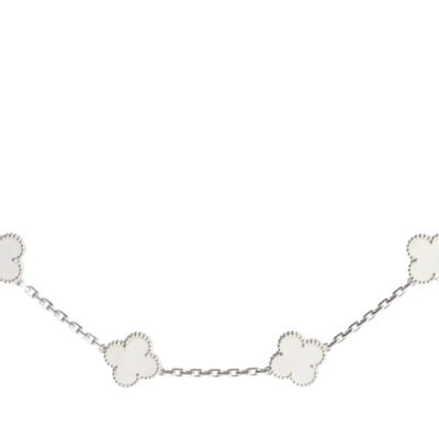 CLOVER VINTAGE WHITE MOP NECKLACE 10 MOTIFS SILVER