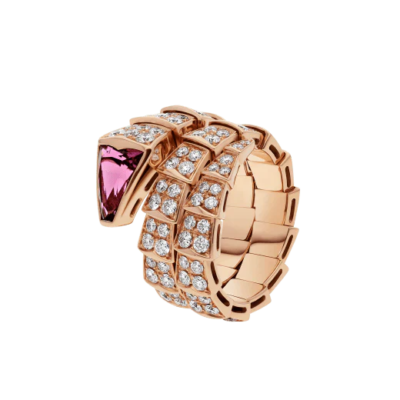 SERPENTI RING ROSE GOLD DIAMOND PINK DOUBLE ROW