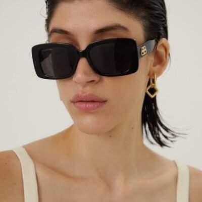 Balenciaga slim rectangular black sunglasses - Lux Studios