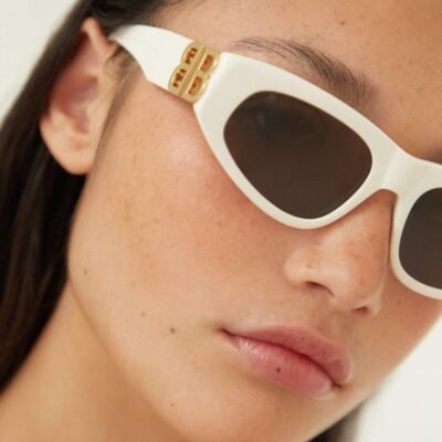 Balenciaga white and gold cat-eye BB sunglasses - Lux Studios