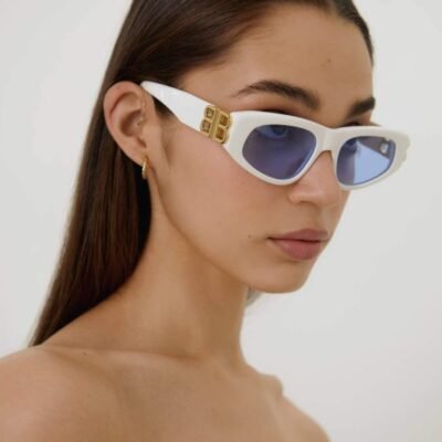 Balenciaga white cat-eye BB sunglasses - Lux Studios