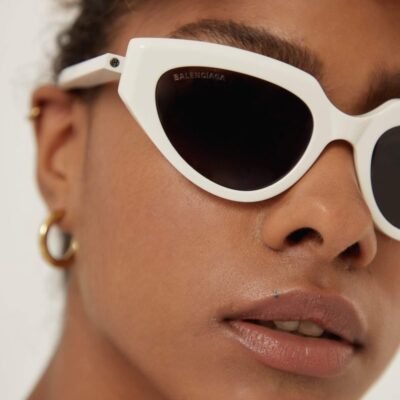Balenciaga white cat eye sunglasses with black logo - Lux Studios