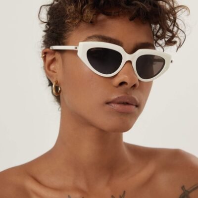 Balenciaga white cat eye sunglasses with black logo - Lux Studios
