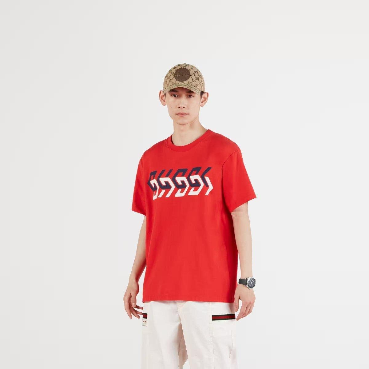 Cotton jersey T-shirt with Gucci mirror print - Lux Studios