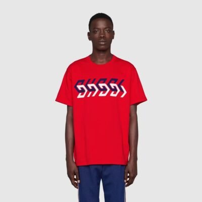 Cotton jersey T-shirt with Gucci mirror print - Lux Studios