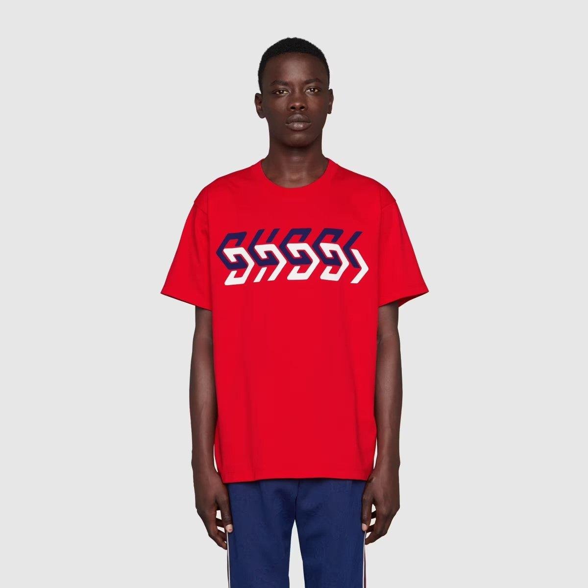 Cotton jersey T-shirt with Gucci mirror print - Lux Studios