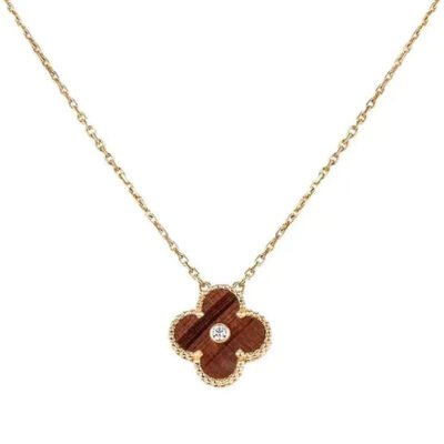 CLOVER 15MM DIAMOND AND YELLOW TIGER'S EYE AGATE NECKLACE