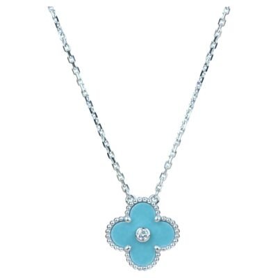 CLOVER 15MM DIAMOND SÈVRES PORCELAIN  NECKLACE SILVER