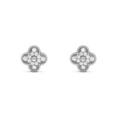 CLOVER 1 MOTIFS DIAMOND STUD EARRINGS SILVER