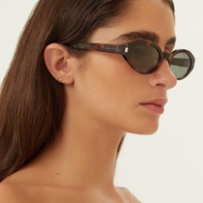 Saint Laurent oval micro havana sunglasses - Lux Studios