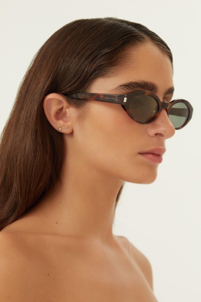 Saint Laurent oval micro havana sunglasses - Lux Studios