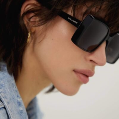 Saint Laurent squared 70s inspired black acetate sunglasses - Lux Studios