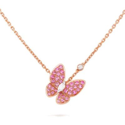 BUTTERFLY RED DIAMOND PINK GOLD NECKLACE