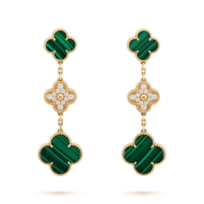 CLOVER 3 MOTIF MALACHITE DIAMOND EARRINGS
