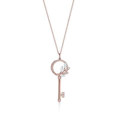 VICTORIA DIAMOND ROSE GOLD VINE CIRCLE KEY NECKLACE