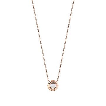 DIAMOND AND MOTHER PEARL CIRCLE NECKLACE PENDANT