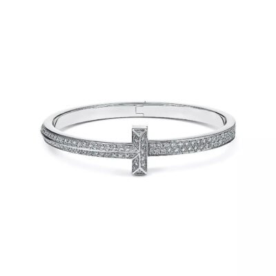 WIDE DIAMONDS HINGED BANGLE SILVER