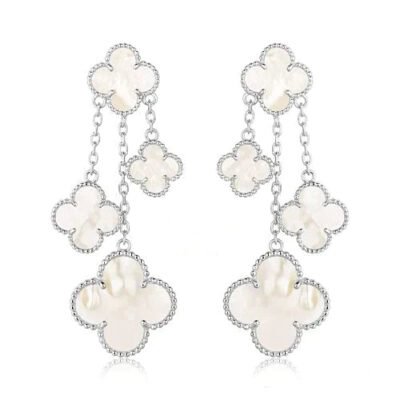 CLOVER  4 MOTIFS WHITE MOP EARRINGS  SILVER