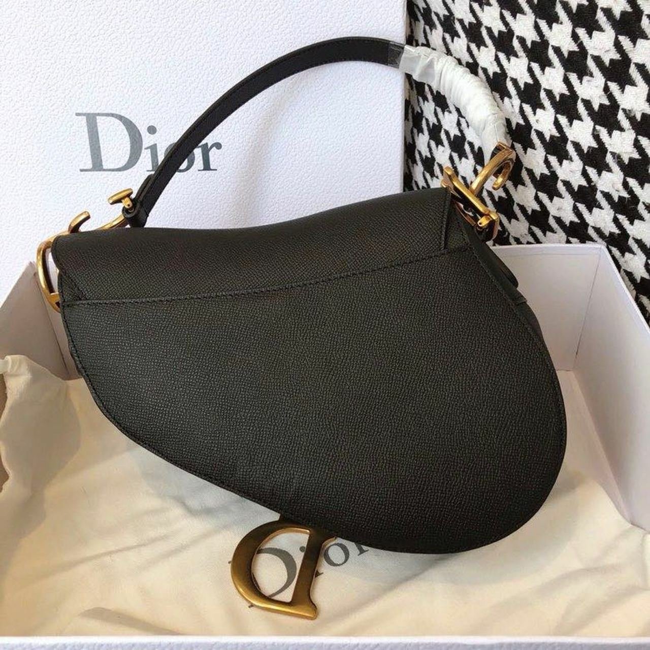 Christian Dior Saddle Bag 25cm Grained Calfskin Canvas Spring/Summer 2020 Collection, Black – Ganebet Store